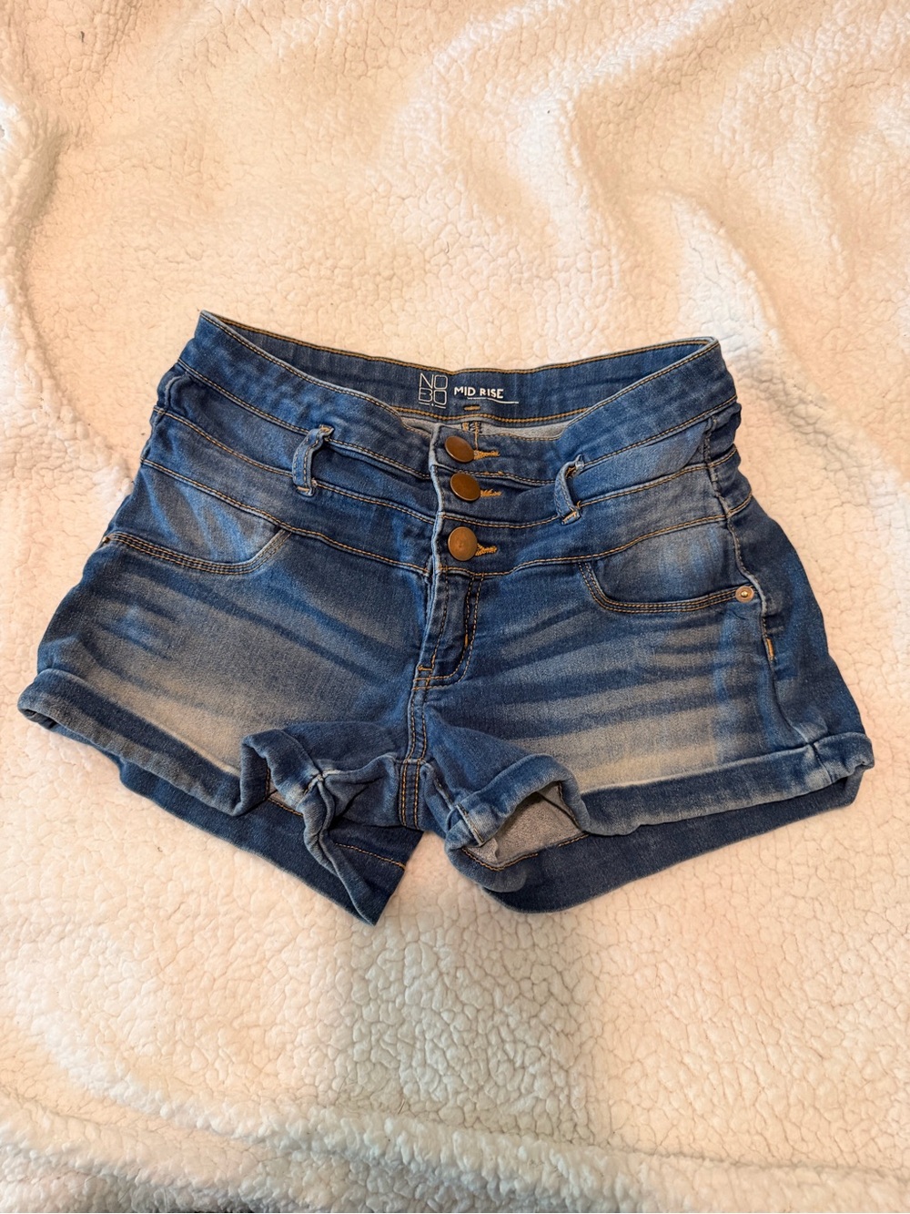 NOBO Medium Blue Triple-Button Denim Shorts